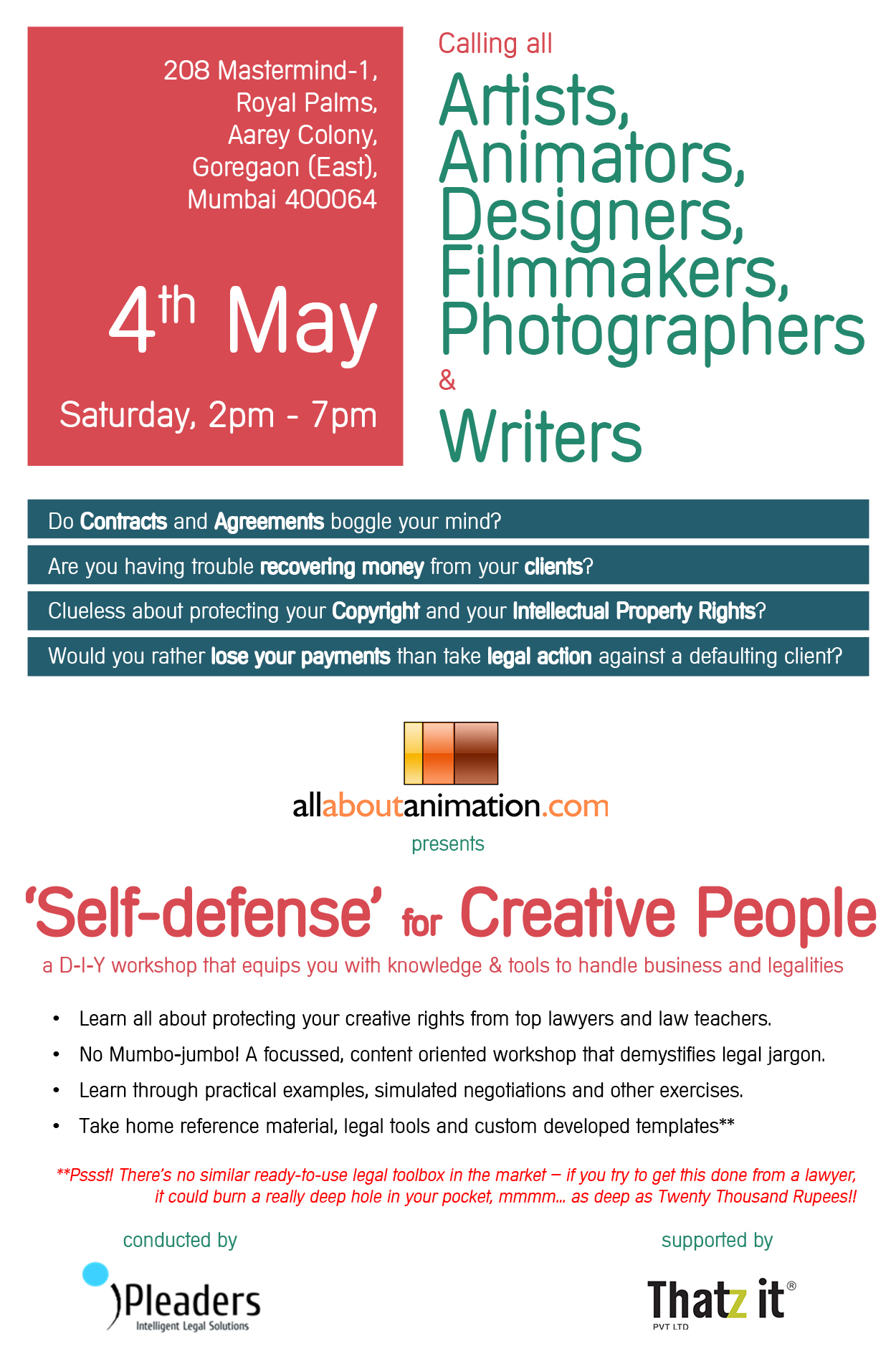 Upcoming Workshop: Self-defense for Creative People - 4th May, Mumbai